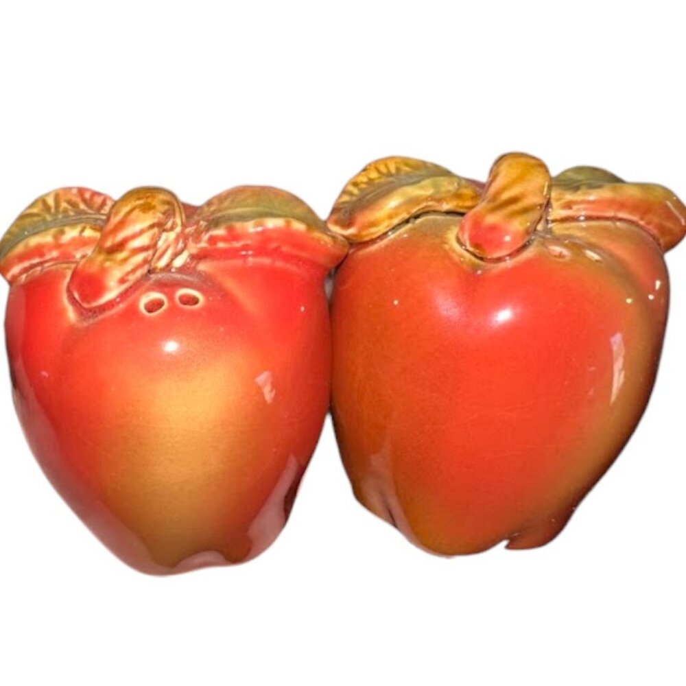 Vintage Ceramic Red Apple Salt & Pepper Shaker Set